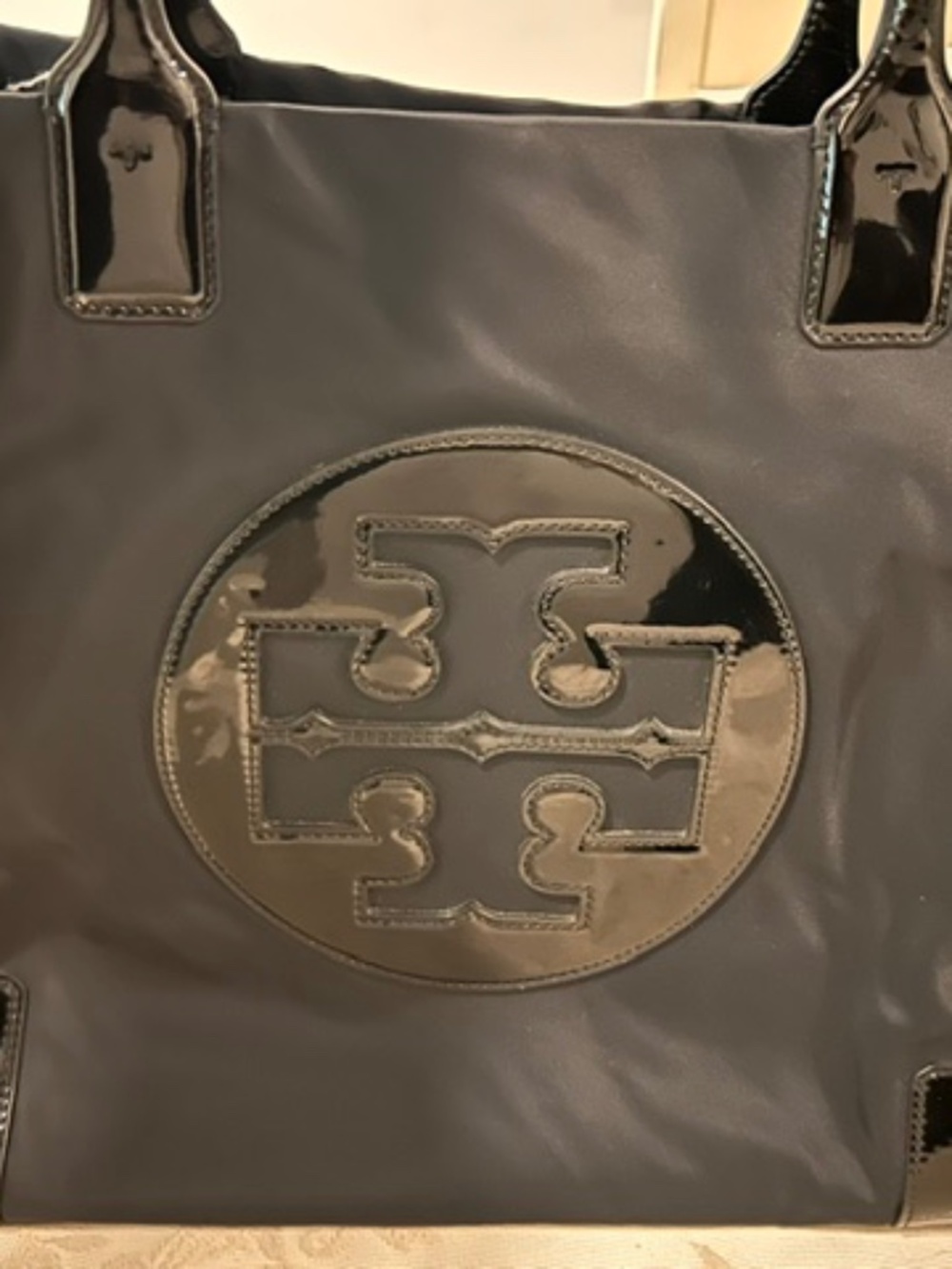 Tory Burch Ella Large Black Nylon Patent Tote Bag 10008684